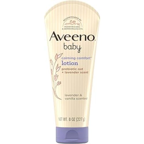 Aveeno Baby Calming Comfort Moisturizing Lotion with Relaxing Lavender & Vanilla Scents, Non-Greasy Body Lotion with prebiotic Oatmeal & Dimethicone, Paraben- & Phthalate-Free, 8 fl. oz