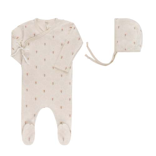 Jersey Cotton Floral Grid Collection - Footie + Bonnet
