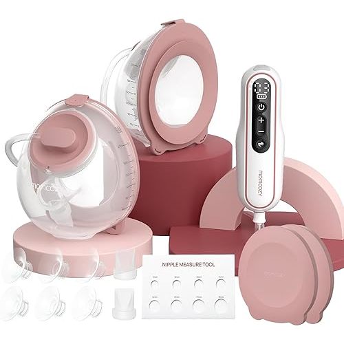 Momcozy Breast Pump V1 Pro Hospital-Grade, Hands-Free & Portable Wearable Pump, Upgraded Electric Pump with 3 Fine-Tuned Rhythms|15 Levels, Come with Leak-Proof DoubleFit Flange, Cozy Red.
