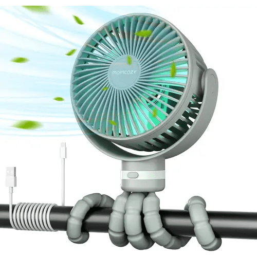 Momcozy 8000mAh Portable Stroller Fan, 27H Ultra-long Battery Life, Detachable 4 Speed 360°Rotate, LED Night Light with 2 Modes, USB Rechargeable＆ Handheld Cooling Fan for Travel, Car Seat (Sage)