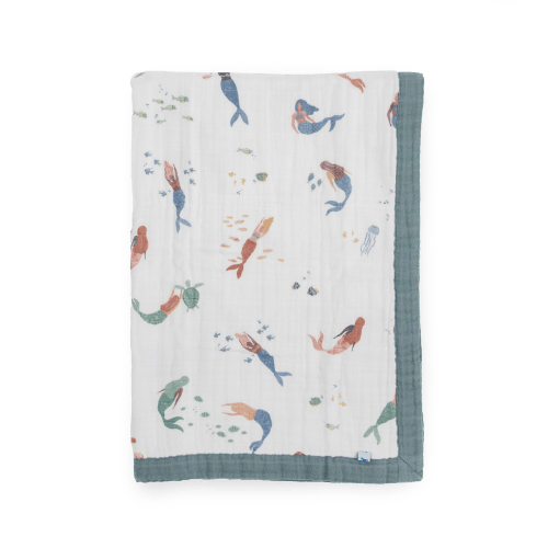 Cotton Muslin Baby Quilt - Mermaids