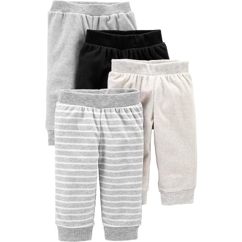 Simple Joys by Carter's Baby 4-Pack Fleece Pants - 0-3 Months - Black/Ivory/Light Grey/White Stripe