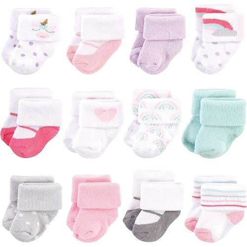 Hudson Baby Baby Girls' Cotton Rich Newborn and Terry Socks