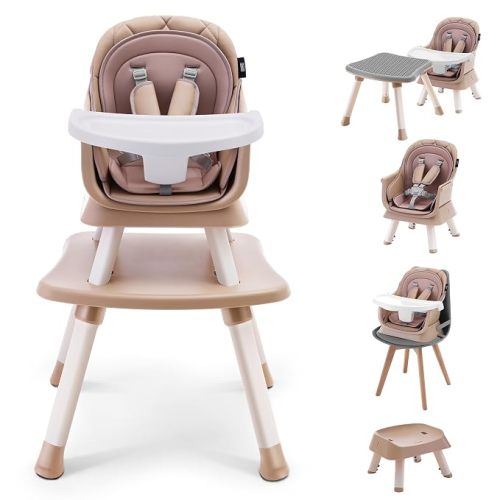 HARPPA 6 in 1 Baby High Chair, Convertible Infant Feeding Chair for Babies & Toddlers Table, Dining Booster Seat with Removable Tray, Khaki