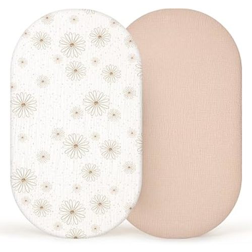 lulumoon Muslin Bassinet Sheets Baby: Cotton Bassinet Sheets Fitted for Boys and Girls - Bassinet Sheets for Oval Rectangle or Hourglass Mattress