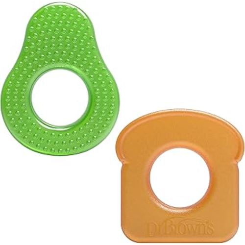 Dr. Brown's AquaCool Water-Filled Teether, Cooling Teether Toy for Babies, Soothes Sore Gums, Avocado Toast Shapes, BPA Free, 3m+, 2-Pack