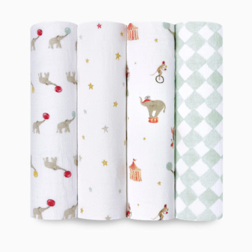 Essentials Cotton Muslin Swaddles (4 Pack) - Elephant Circus