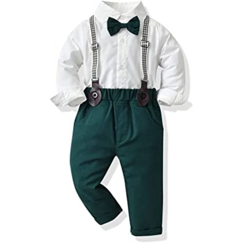 JunNeng Baby Boy Outfits Suits Formal Clothes Sets,Toddler Gentleman Bowtie Dress Shirt+Suspender Pants Wedding outfit