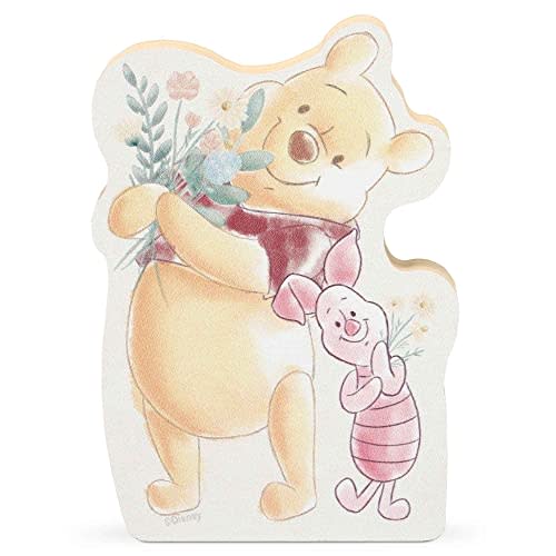 Disney Winnie the Pooh and Piglet with Flower Bouquet Shelf Sitter Decor - Chunky Wood Block Decoration for Home or Office
