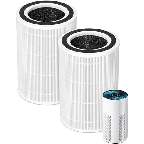 2 Pack HAP604 HEPA Air Filter Compatible with ECOSELF HAP604 Air Purifiers for Home Large Room 360° Air Intake & Outlet 3-In-1 Efficiency Filtration System for Bedroom Pets Cover Up to 1076 Ft²