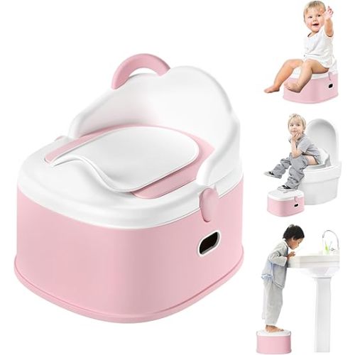 3-in-1 Toddler Potty Training Toilet & Detachable Training Seat & Sturdy Step Stool, Larger Potty Chair for Boy & Girl with Comfortable Backrest, Armrests, Splash Guard