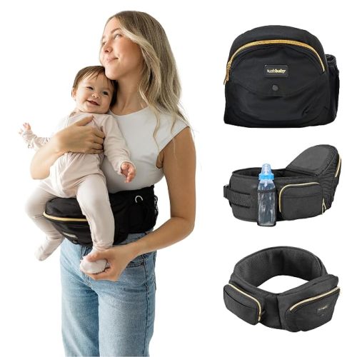 Tushbaby Original Hip Seat Baby Carrier for Babies & Toddlers up to 45 lbs, Safety Certified, Lightweight No-Foam Design with Storage, Black
