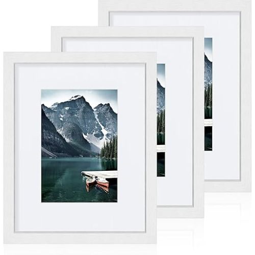 8x10 White Picture Frames set of 3, Made of Wooden and Glass Photo frame - Displays Picture 5x7 with Mat or 8 x 10 without Mat, Desktop & Wall Collage Frame set