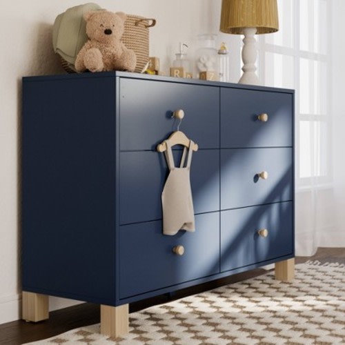 Storkcraft California 6-Drawer Double Dresser - Midnight Blue/Driftwood