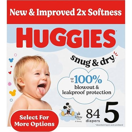 Huggies Size 5 Diapers, Snug & Dry Baby Diapers, Size 5 (27+ lbs), 84 Count, Packaging May Vary