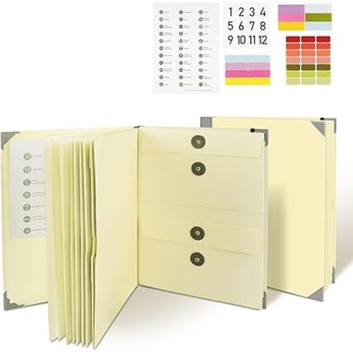 Important Document Organizer, Folio Folders with Pockets .Folder with Labels Pockets, for Emergency Documents, Birth Certificates, Damage Resistant Folder,Passports, School & Offices, (Yellow)