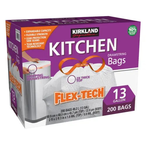 Kirkland Signature Flex-Tech 13-Gallon Kitchen Trash Bag, 200-count | Costco