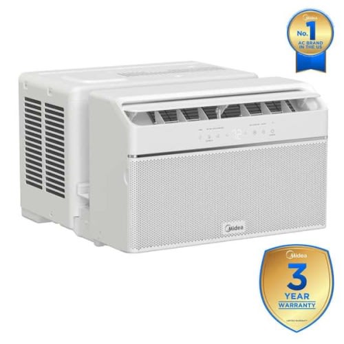 8,000 BTU U+ Smart Inverter Window AC Cools up to 350 sq. ft. w/ Remote, Sleep Mode, Timer, Wi-Fi, Energy Star in White