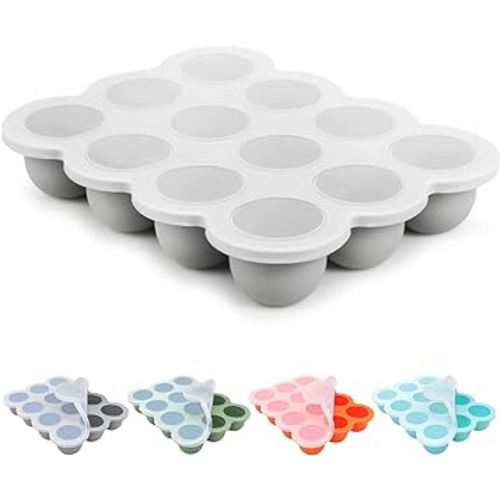 btrfe Baby Food Storage Container, Silicone Baby Food Freezer Tray with Lid, Perfect for Homemade Baby Food, Vegetable, Fruit Purees & Breast Milk (Grey)