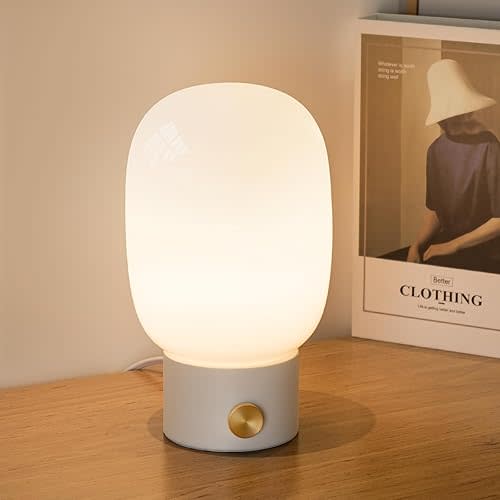 ONEWISH Bedside Table Lamp, Modern Small Desk Light with Warm LED Bulb, Fully Dimmable Nightstand Lamp for Home Decor, Birthday Gift