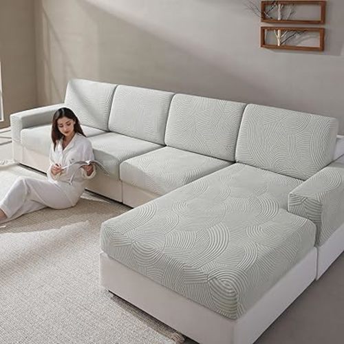 Couch Cushion Covers for Sectional and L Shaped Sofa, Stretch Soft Sofa Covers Washable Wear Resistant Slipcovers Furniture Protector Pet-Friendly (2 Seaters Covers+1 Chaise Cover, Light Gray)