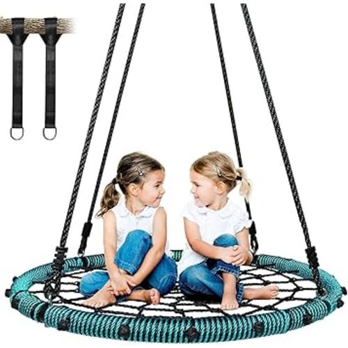 Trekassy Spider Web Saucer Swing 40 inch for Tree Kids with Hanging Straps and Steel Frame