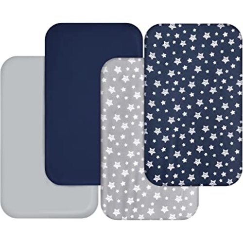 Bassinet Sheets for Baby Boys 4 Pack(33" x 20"), Compatible with Mika Micky, Baby Delight, Dream On Me, Koola Baby, AMKE and Other Rectangle Bassinet Mattress