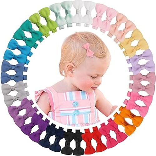 CÉLLOT Baby Hair Clips 40PCS Fully Lined Tiny 2" Hair Bows Alligator Clips for Infants and Toddlers in Pairs