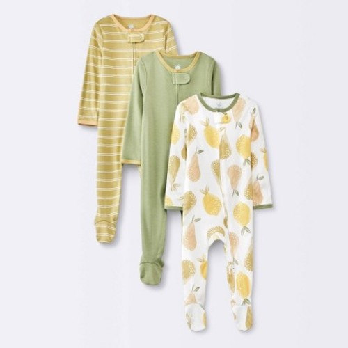 Baby 3pk Birds Long Sleeve Wide Ribbed Bodysuit - Cloud Island