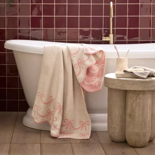 Bow Scallop Beach & Antique Pink Towel Range | Adairs