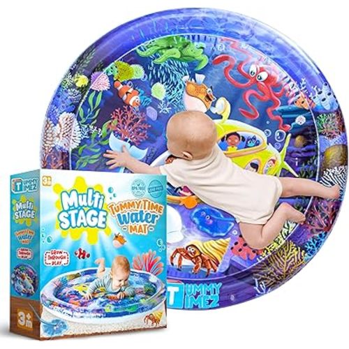 Premium Tummy Time Water Mat, Extra Large Multi-Stage Activity Center Promoting Baby Motor & Sensory Development, Inflatable Playmat Visual Stimulation Gift Infants Toddlers Boys Girls