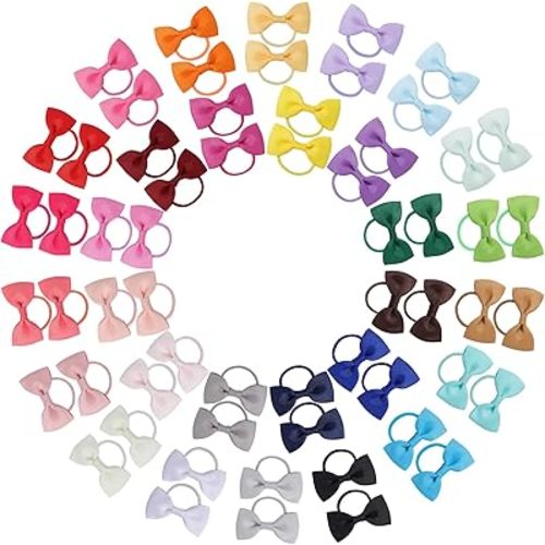 Jollybows 60PCS 2 Inches Baby Girls Hair Bows Ties Mini Boutique Elastic Hair Rubber Ribbon Hair Band Accessories for Kids Toddlers Infants (60 PCS)