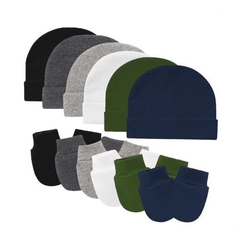 Tisoloow Unisex Newborn Hats & Mittens Set, Soft Cotton Beanie Caps, One Size, 6 Pack
