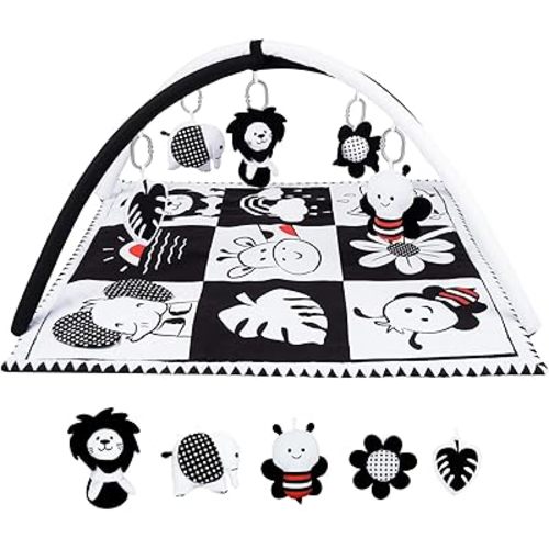 Lovvie & Joy Baby Play Activity Gym Tummy Time Mat for Infant,Baby Gyms & Playmats for Babies 0 to 3 6 9 12 Months with 5 Toys for Early Sensory Exploration and Motor Skill Development