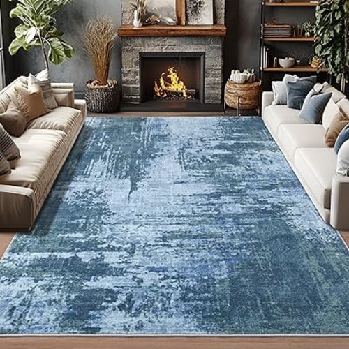 Merelax Entryway Rug Washable Rugs 3x5 Small Rug for Living Room Bedroom, Blue Modern Abstract Rug Soft Low Pile Non Slip Area Rug for Kids Room Office Kitchen, Boho Vintage Carpet Indoor
