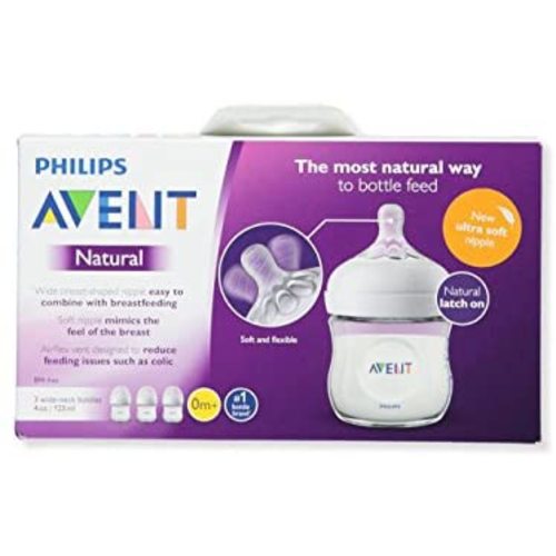 Philips AVENT Natural Baby Bottle, SCF010/37, Clear, 4 Ounce (Pack of 3)