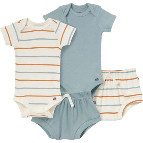 4-Piece Baby Boys Ivory Stripe Short Sleeve Bodysuits and Shorts Set - 12 month