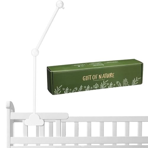 Wooden Baby Crib Mobile Arm 27.17 Inches Cloud Design Adjustable Baby Mobile Hanger Detachable Mobile Holder for Crib Cot Bed Bassinet Wind Chimes Bed Bell Nursery, White