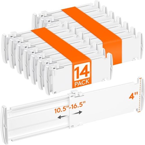 Lifewit 4" Tall 9 Pack Drawer Dividers, 27-42cm/10.5-16.5" Expandable Drawer Divider for Clothes, Adjustable Dresser Drawer Organizers, Drawers Separators for Dresser/Bathroom/Closet/Kitchen White