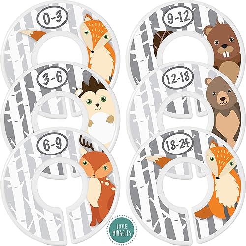 Baby Closet Size Dividers - Woodland Nursery Closet Dividers for Baby Clothes - Fox Deer Bear Hedgehog Beaver Nursery Decor - Baby Closet Dividers for Boy or Girl - [Woodland] [Grey/Gray]