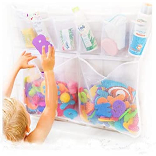 Tub Cubby Original Bath Toy Storage - Hanging Bath Toy Holder, with Suction & Adhesive Hooks, 30"x23" Mesh Net Shower Caddy for Kids Bathroom Decor, Bedroom Toy Organizer (Large Toys)
