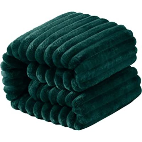NTBAY Flannel Fuzzy Toddler Blanket, Fluffy Warm and Lightweight Reversible Stripes Design Baby Plush Blanket, 30x40 Inches, Dark Green