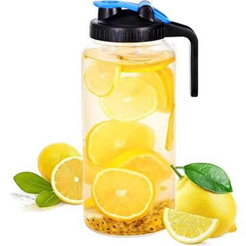 Breast Milk Pitcher Mason Jar, 2 Quart Airtight Glass Pitcher Mason Jar with Pour Spout Lid,Sun Tea Pitchers for Outside, Mason Jar Pour Spout Lid with Wide Mouth for Fridge