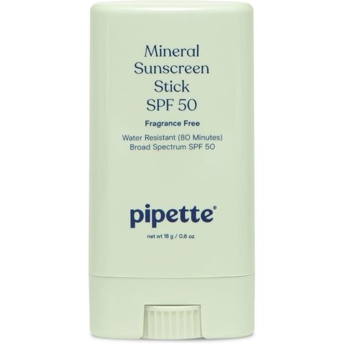 Pipette Baby Mineral Sunscreen Stick SPF 50, Broad Spectrum Sunblock with Non-Nano Zinc Oxide, Water Resistant UVB/UVA Sun Protection for Kids & Sensitive Skin, Travel Size, 0.6 oz