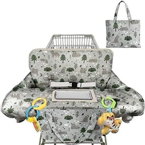 Shopping Cart Cover for Baby 2-in-1 High Chair Cover with Safety Harness Multifunctional Grey Pattern Cart Covers for Babies Soft Padded Grocery Cart Cover for Baby Boy Girl