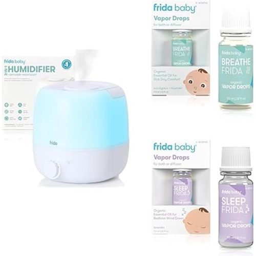 Frida Baby 3-in-1 Cool Mist Humidifier for Large Rooms & Natural Sleep Vapor Eucalyptus Essential Oil Bath Drops, Lavender Essential Oil Bath Drops for Relaxing & Calming Aromatherapy Oil