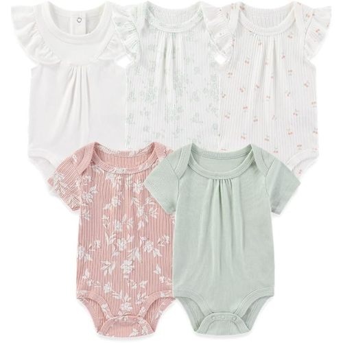 Kiddiezoom Newborn Baby Bodysuit Short-Sleeve Rompar Clothing Set 5-Piece