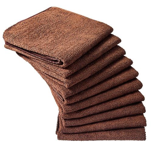 Eurow Microfiber Salon Towels – Bleachproof, Ultra Absorbent & Quick Drying – Soft, Lightweight & Durable for Hair Styling, Beauty, Barber & Spa Use, 16 x 29 Inches, 10-Pack, Brown