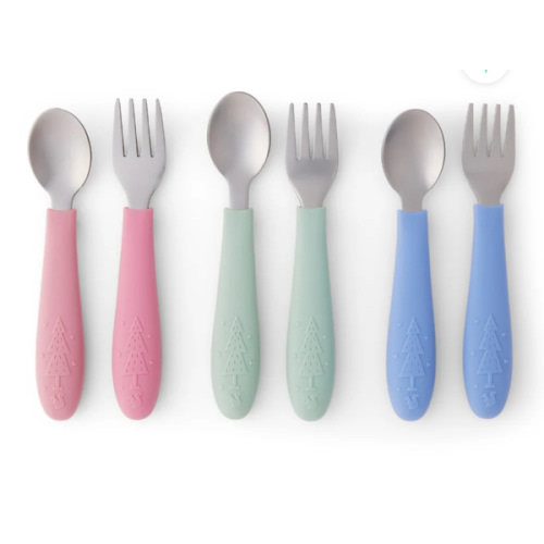 Babies/Toddler Stainless Steel Spoons + Forks with Silicone Handle