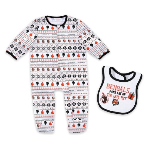 Newborn & Infant WEAR by Erin Andrews Cincinnati Bengals Allover Print Full-Zip Sleeper & Bib Set